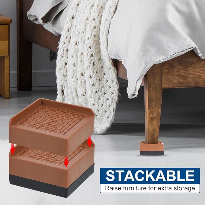uxcell Furniture Risers 1.5 Inch, 4Pcs Square Bed Risers Adjustable Couch Riser Blocks for Extender for Bed Desk Sofa Table Lift Support Up to 1300Lbs, Brown