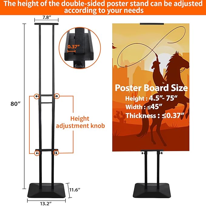 Poster Stand Heavy Duty - 2Pack Adjustable Poster Board Stand, Double-Sided Poster Stands for Display Banner Foam, Black Metal Pedestal Poster Sign Stand Outdoor Floor Standing Sign Holder