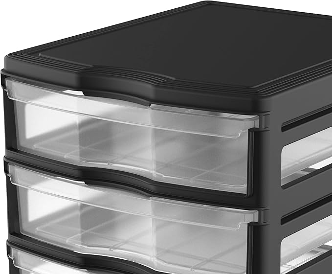 Life Story 3 Drawer Stackable Shelf Organizer, Plastic Storage Drawers for Bathroom Storage, Makeup, or Pantry Organization, Black