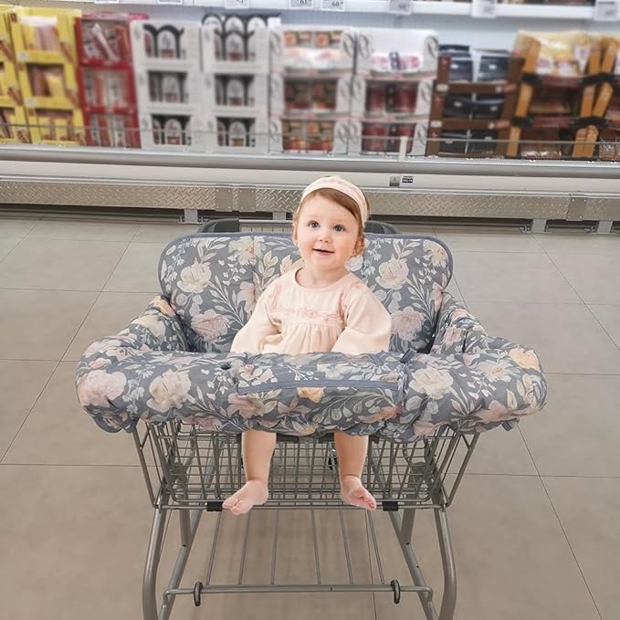 ICOPUCA Shopping Cart Cover for Baby, 2 in 1 cart Cover for Babies N high Chair Cover, Padded Grocery cart seat Cover for Baby Girl boy, with Extra Detachable Cushion, Universal fit; Patent Design