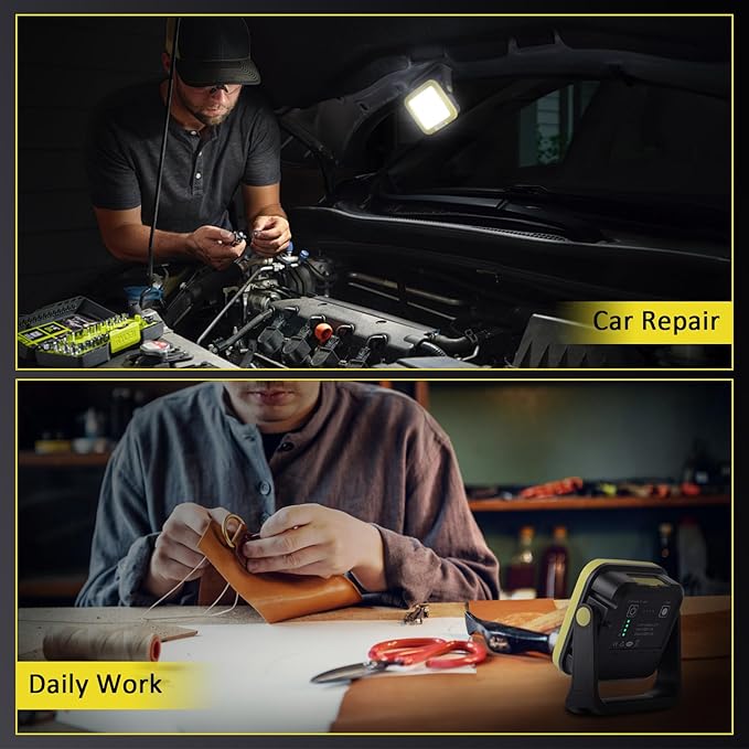 Masmejor 30W Rechargeable LED Work Light - 1500LM, IP44 Waterproof, Magnetic Base, 360° Rotating, 7 Modes for Auto Repair, Emergency, Garage, Camping & Outdoor