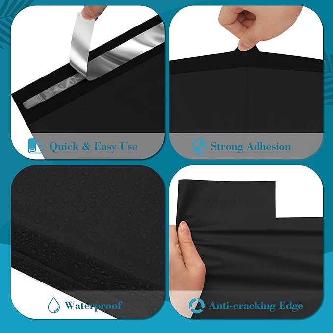 JinRuiKJ Poly Mailers with Handle 10x13 Inch 25 Pcs, Easy to Carry Packaging Bags for Small Business, Thank You Shipping Bags with Self Adhesive Strip, Tearproof and Waterproof - Black
