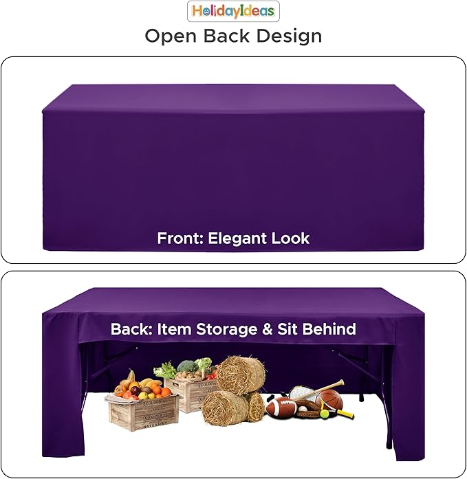 HolidayIdeas Open Back Fitted Tableclothss for 4 Foot Rectangle Table, Wrinkle Resistant Washable Table Covers 24x48 Inch for Craft Fairs, Banquets, Trade Show Display, Purple,4 Pcs