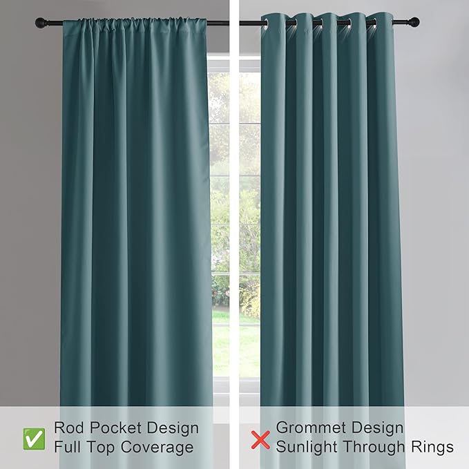 PONY DANCE Slate Blue 45 inch Length Curtains - Room Darkening Kitchen Solid Thermal Draperies Rod Pocket Short Panels Drapes for Bedroom Window Treatments, 42 W by 45-inch L, Slateblue, 2 PCs