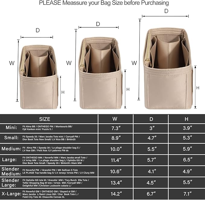 ZTUJO Purse Organizer Insert For Handbags, Silky Touching Bag Organizer Insert With Bottle Holder, Perfect for Speedy, Neverfull, Tote,ONTHEGO,Artsy,Handbag and More (Large, Silky Beige)