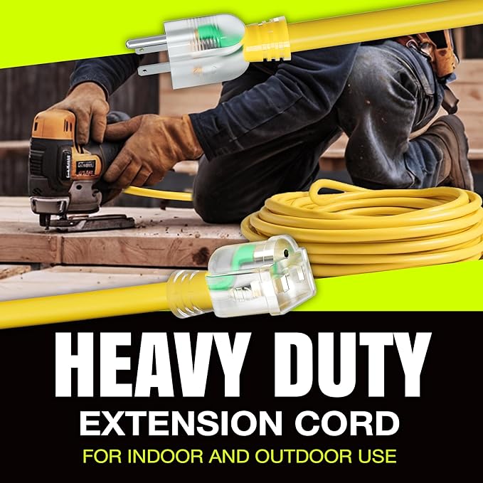 6ft Outdoor/Indoor Extension Cord 10/3 Gauge Ultra Heavy Duty 3 Prong SJTW, Waterproof, Flexible Cold-Resistant Long Power Cord,15A 125V 1875W, Yellow by LifeSupplyUSA