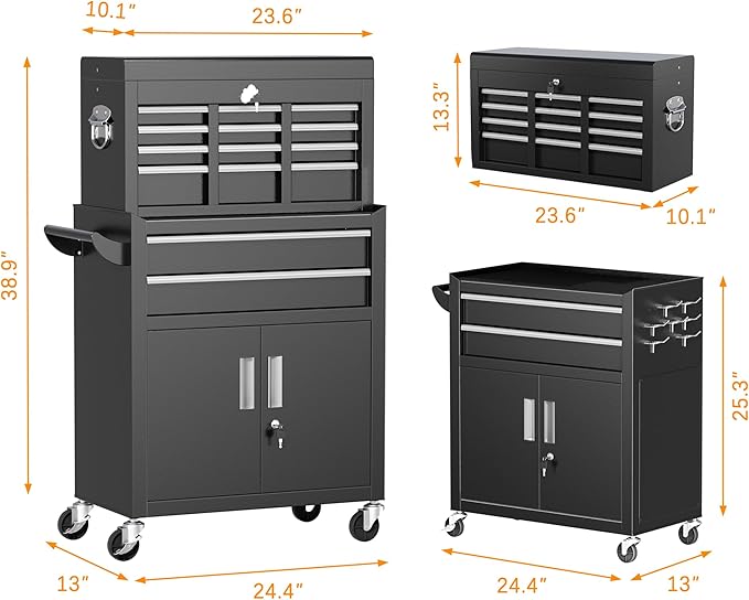 INTERGREAT Rolling Tool Chest with Wheels and 8 Drawers, Detachable Large Tool Cabinet with Lock for Garage, Locking Mechanic Tool Cart with Black Liner for Warehouse, Workshop, High Capacity
