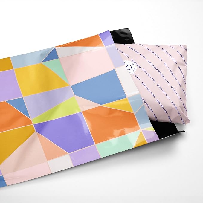 Poly Mailers 10x13 – 100 Pack – Printed Recyclable Shipping Envelopes for Small Business Packaging, Self Sealing Mailing Bags – Pastel Mosaic Multi Color Design