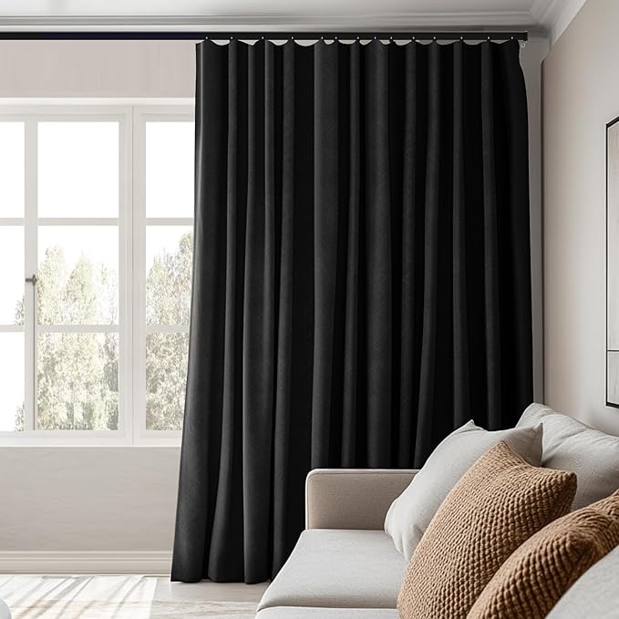 Room Divider Curtains Total Blackout Privacy Curtain Panel Room Thermal Insulated Noise Reduction Curtains for Bedroom Window Living Room Ceiling Track Curtain W 12.5 ft × H 7 ft Black