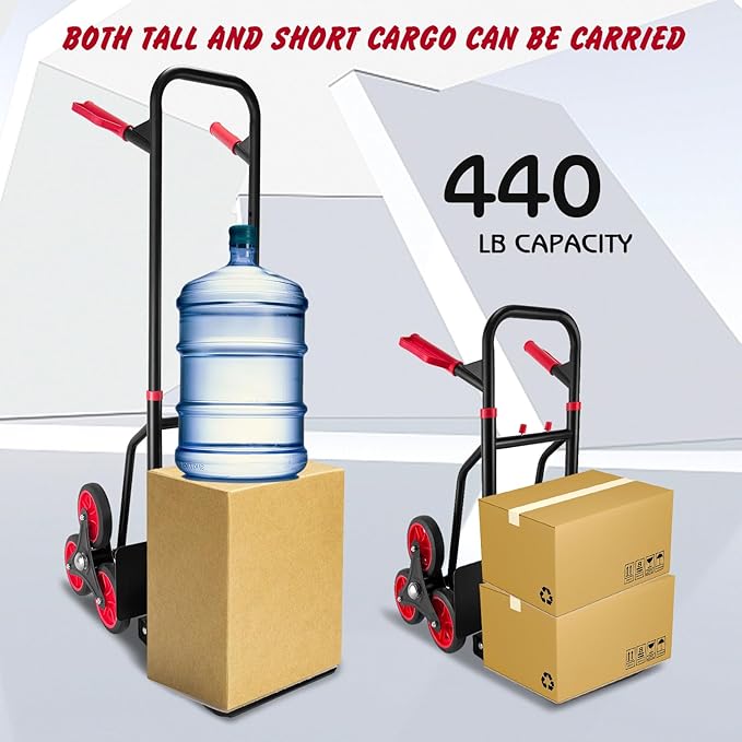 Stair Climber Hand Truck Dolly, Heavy Duty 440 Lb Capacity Trolley Cart with Telescoping Handle and Rubber Wheels 6 Rubber Wheels and Rope for Moving Logistics Warehouse