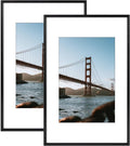 Frametory, 11x17 Metal Picture Frame with Mat for 8x12 Picture & Real Glass, Aluminum Photo Frame Collection (Black, 2 Pack)