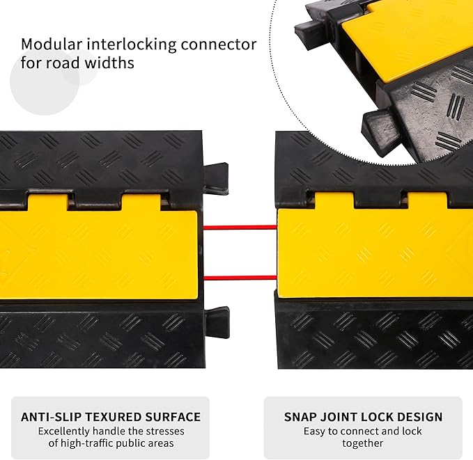 Rubber Cable Ramp Cord Cover Cable Protector Ramps Wire Hose Protective 2 Channel 22000Lbs Load Capacity Traffic Speed Bump for Asphalt Concrete Gravel Driveway Indoor Outdoor, 1 Pack