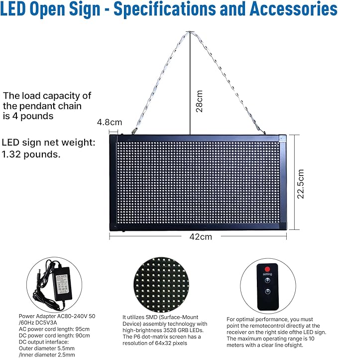 LED Open Closed Sign for Business, 16.5"x9" Waterproof Outdoor Store Window Sign with Remote Control, Alarm Clock, Calendar, Temperature Display for Retail Shop, Cafe, Restaurant