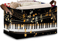 Piano Keyboard Pattern Storage Basket Large 17x11.5x10.5 Inche-Collapsible Fabric Organizer Bin with Handles for Music Room, Nursery, Toys-Foldable Decorative Hamper with Black White Keys-Single Pack