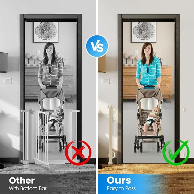 Retractable Safety Baby Gate or Mesh Dog Gate,Durable Portable Mesh Retractable Gate,Easy to Use for Stairs, Doorways, Hallways, Indoor, Outdoor, 33.5" Tall, Up to 55" Wide, Cream