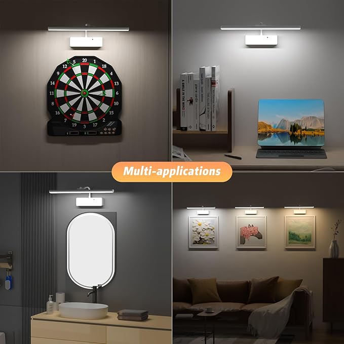 Lightbiz Picture Light, 15.35inch 5400mAh Rechargeable Picture Lights for Wall Battery Operated Wall Lights with Remote, 3 Colors Paintings Light Dimmable Art Light for Artwork, Gallery (White)