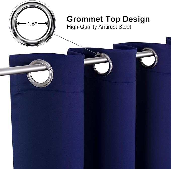 ChrisDowa Blackout Curtains 36 Inches Long for Living Room, Grommet Thermal Insulated Room Darkening Curtains for Bedroom (1 Panel Set, Navy Blue, 42W x 36L)