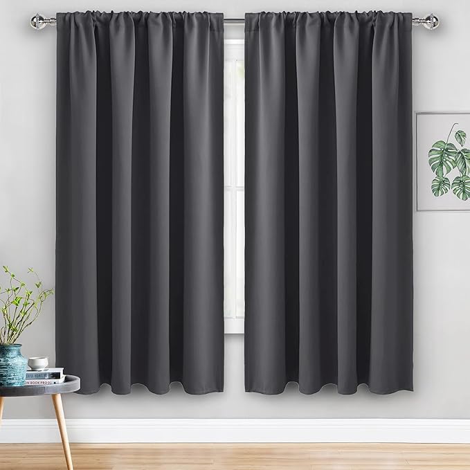 JIUZHEN Blackout Curtains for Bedroom - 60 Inch Wide Thermal Insulated Room Darkening Privacy Soundproof Curtains for Living Room, Set of 2 Panels with Tiebacks, 60 x 63 inches, Dark Grey