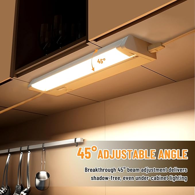 4 Pack 12" Under Cabinet Lighting for Kitchen, 8W 600LM, 3 Color Temperatures (3000K/4000K/5000K), Hardwired or Plug-in, 45° Rotatable Design, Linkable Up to 15 Units, YT-4208-10-4