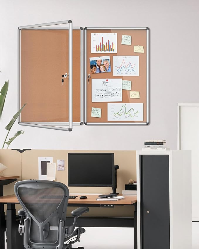 Mifuro 2 Pack 36"x24" Enclosed Bulletin Board, Lockable Weather-Resistant Aluminum Cork Noticeboard for School & Office, Silver Frame w/Cork