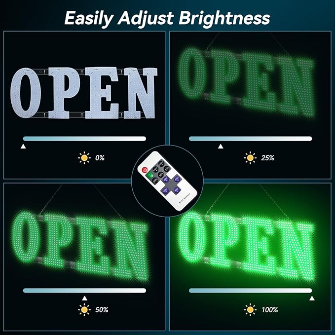 40" x 14" Large LED Open Signs with Remote Control 14 Modes Dimmable Open Sign for Business Window Stores Retail and Restaurant Green