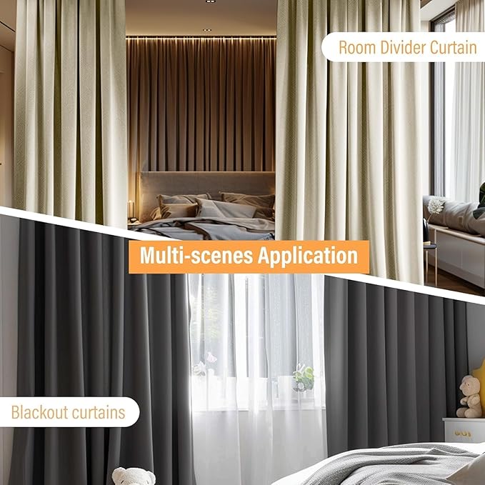 Room Divider Curtains with Flexible Ceiling Tracks Set,Blackout Curtain Ceiling Mount Curtain Track Privacy Room Dividers Ceiling Track Curtain Rod(Azure Blue Drape & Black rail W 10 × H 9 FT)