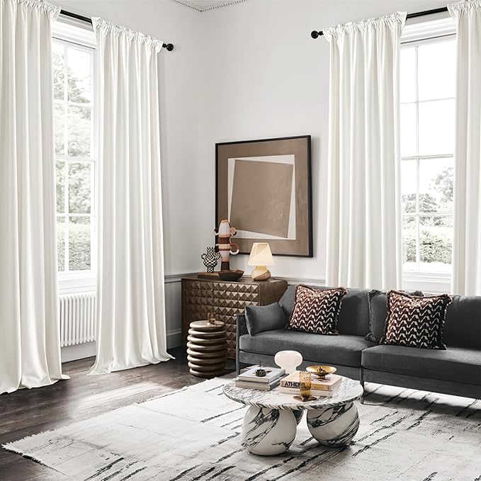 MIULEE Velvet Curtains 100 Inches Long 2 Panels Set for Living Room Bedroom, Cream Pinch Pleat Back Tab Luxury Thermal Insulated Light Blocking Drapes Pleated Blackout Window Curtains with Hooks Ivory