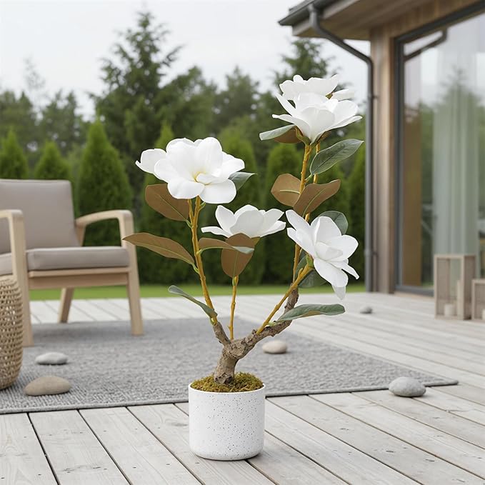 GAOMON White Fake Orchids Flowers in Pot,24 inch Faux Orchids Plant Real Touch for Home Decor Indoor Bathroom Decoration