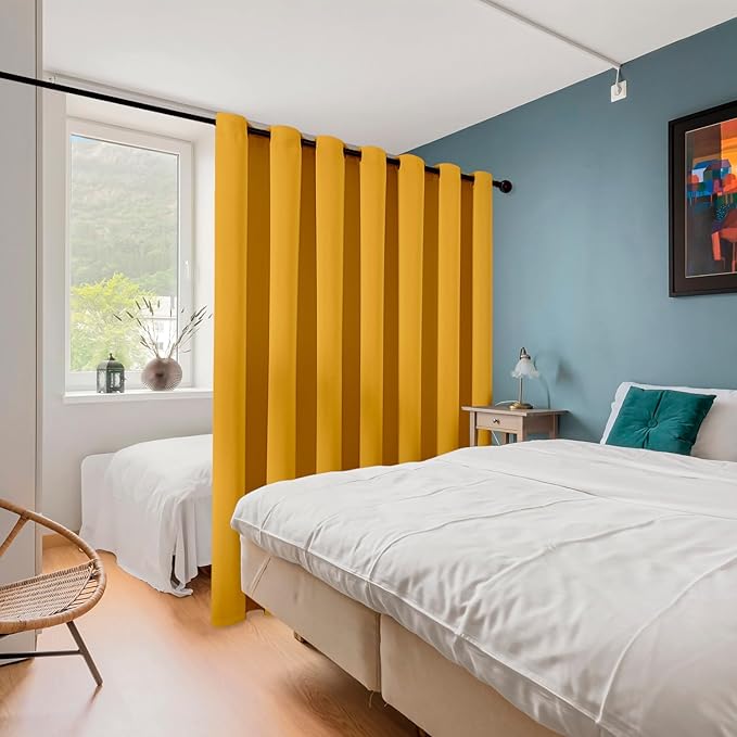 ChrisDowa Room Divider Curtain 96 Inches Long, Wide Blackout Sliding Door Curtain for Bedroom, Room Darkening Privacy Window Curtain for Patio Door (1 Panel Set, Mustard Yellow, 100 x 96 Inch)