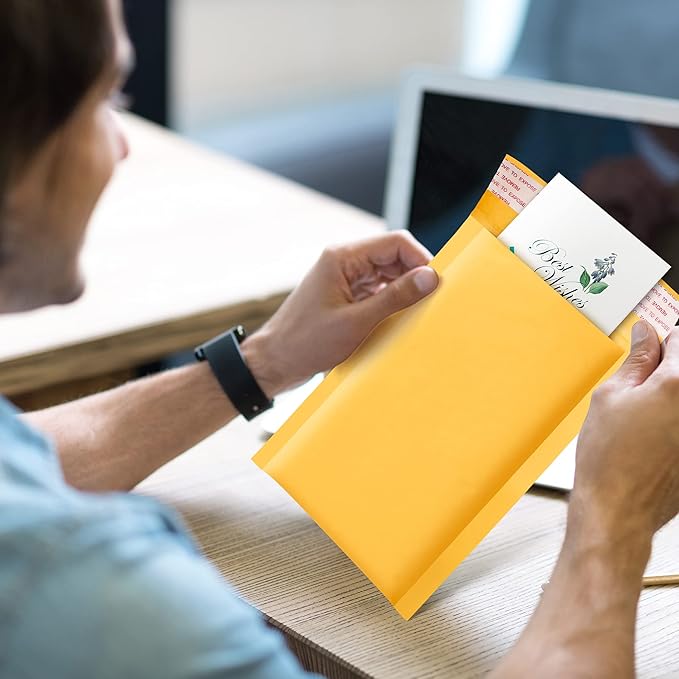 UCGOU Bubble Mailers 4x8 Inch Yellow 100 Pack Usable Size 4x7 Inch Kraft Padded Envelopes Small Business Mailing Packages Opaque Self Seal Boutique Shipping Bags Mailer Shipping Envelope Bubble Mailer