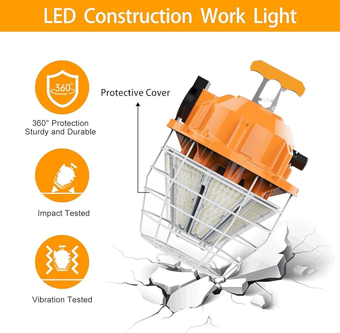 150W LED Temporary Work Light 24750Lm 5000K Daylight Bright Construction Lights Portable Hanging Light IP65 Waterproof, Temp Lighting Indoor Mine Workshop High Bay Outdoor Jobsite