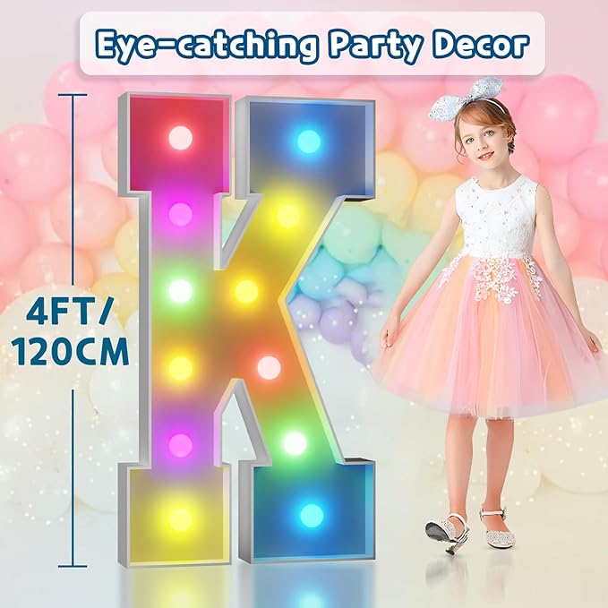 imprsv 4FT Colorful Marquee Letters K, 18 Colors Large Light up Letters Alphabet Sign with Remote, Large Marry Me Sign, Birthday Party Decorations Anniversary Wedding Decoration