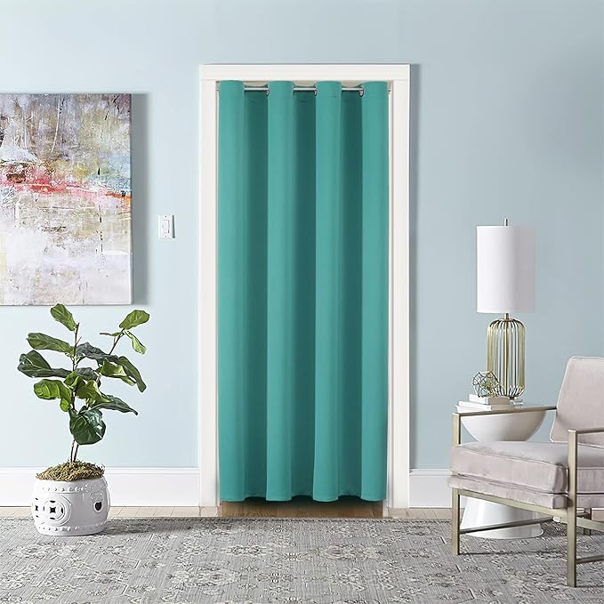 ChrisDowa Blackout Door Curtains for Doorway Privacy, Grommet Closet Curtains for Bedroom Closet Door, Thermal Insulated Temporary Doorway Cover Room Divider Drapes (1 Panel, Teal, 34 x 80 Inch)