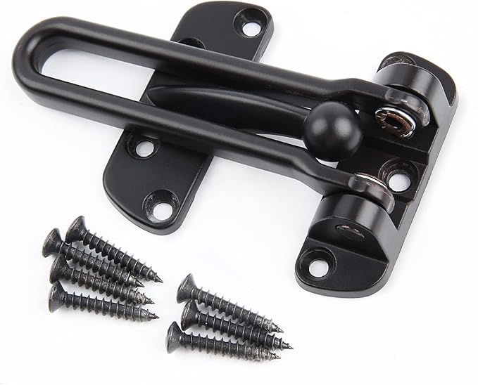HASWARE Home Security Door Lock Swing Bar,Black Alloy Anti-Theft Door Guard Latch for Front and Inside Door, Safety Childproof Reinforcement Door Stopper (Black)