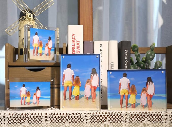 Meetu Acrylic Picture Frame 8x10,Clear Freestanding Double Sided 24mm Thickness Frameless Magnetic Photo Frames Desktop Display with Gift Box Package (2 Pack)