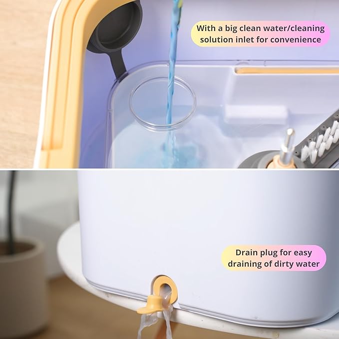 Mop and Bucket System PRO with Removable Water Tank Duo Bucket & Spin Mop System, Self Wringing, Separates Clean from Dirty Water, Folding Head, Dual Brush System, 8-pc Machine Washable Pads