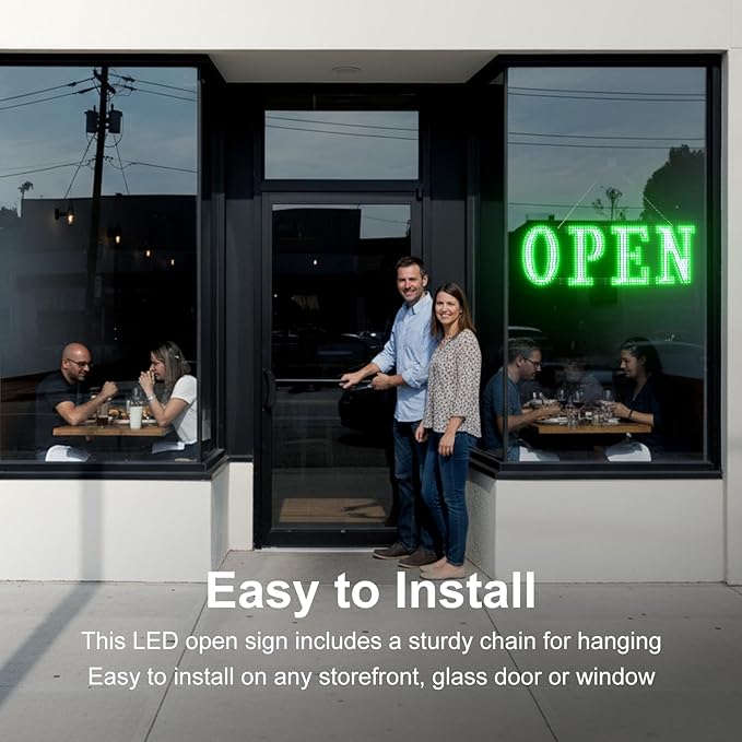 Open Sign for Business Super Bright LED Flashing Open Signs 40x14 Inch Large Light Up Open Sign with Remote Control, Hanging Installation for Storefront Window Door (Flash Green& White)