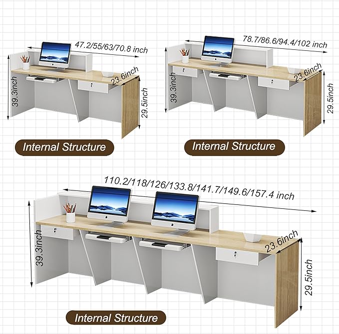 PLMOKN Wood Reception Desk Marble Stone with Checkout Retail Counter L Shaped Modern Mostrador para Negocio Office Desk Closed Front with Storage Drawers for Barber,Salon,Clothing Store