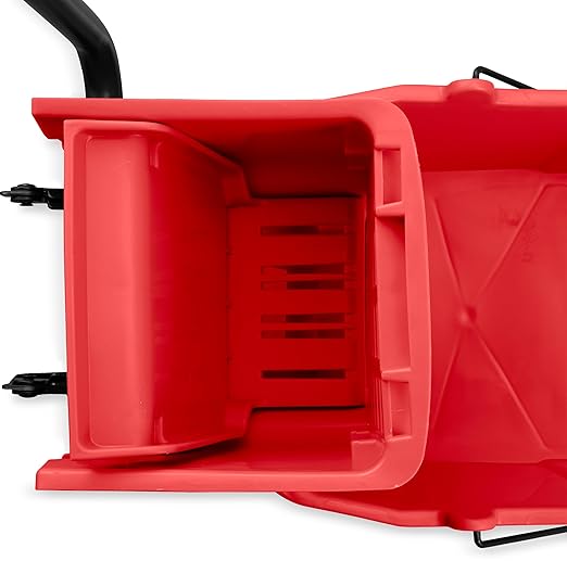 Carlisle FoodService Products 26-Quart Commercial Mop Bucket with Side-Press Wringer, Precision-Molded Polypropylene, Durable Wringer, Bucket with Non-Marking Casters, 18.5 x 16.5 x 23 Inches, Red