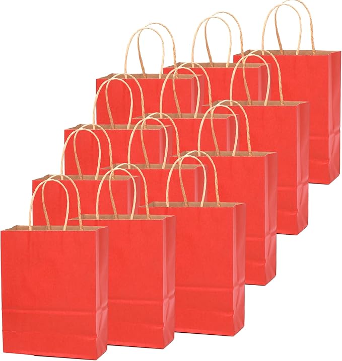 qiqee 100PCS Gift Bag with Handles Bulk Kraft Red Paper Bags Assorted Sizes(33pcs Large 13",33pcs Medium 11",34pcs Small 8")