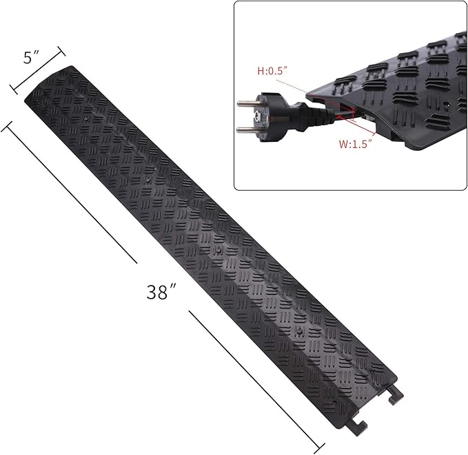 Small 1 Piece - Floor Cord Cover Cord Protector Drop Over Drop Trak Cable Ramp for Office Warehouse - Black