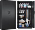 Broom Closet with Lock, Metal Storage Cabinet 36" Wide, 5-Tier Steel Utility Cabinet with Hanging Rod & Doors for Garage, Laundry Room, Warehouse Storage