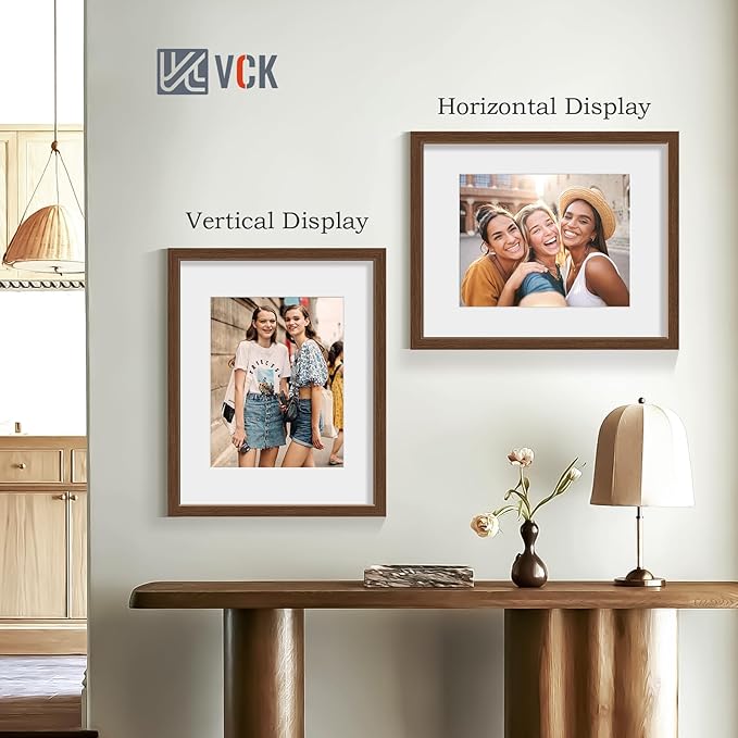 VCK 16x20 Picture Frame 2 Pack - Brown, High-End Wood Poster Frames with Tempered Glass, Display 11x14 Photo with Mat or 16x20 without Mat, Art Gallery-Quality, Wall Hanging, Brown