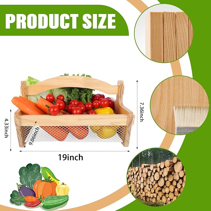 Large Garden Hod Harvest Basket for Vegetable Gardening and Harvest Gathering or Farmhouse Decor,Picnic Basket Garden Supply Gardener Gift Spring(19" L X 9.06" W X 4.33" H)