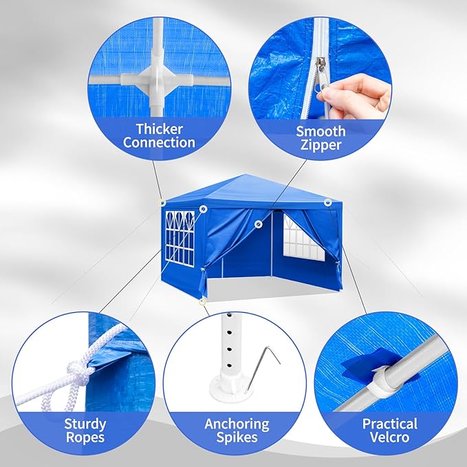 10x10 FT Party Tent, Outdoor Wedding Tents for Parties, Canopy Event Tent with 4 Removable Sidewalls, Waterproof Gazebo Shelter for Birthday Parties, Weddings, BBQs & Events (10X10FT-4Sides Blue)