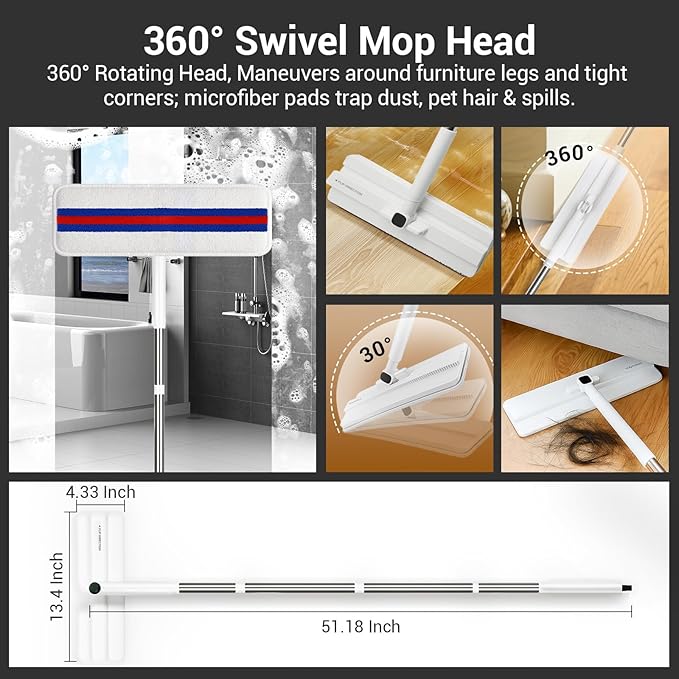 Push-Pull Wringer Mop and Bucket Set, 13.9" Extra Wide Head for Whole House Deep Cleaning, Pet Hair/Stain Removal, Independent Waste Water Tank, 360° Swivel Handle for Hardwood/Tile/Laminate Floors