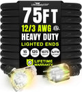 75ft Outdoor/Indoor Extension Cord 3-Outlet 12/3 Gauge Extra Heavy Duty ETL Listed, 3 Prong SJTW, Waterproof, Flexible Cold-Resistant Long Power Cord,15A 125V 1875W, Black by LifeSupplyUSA