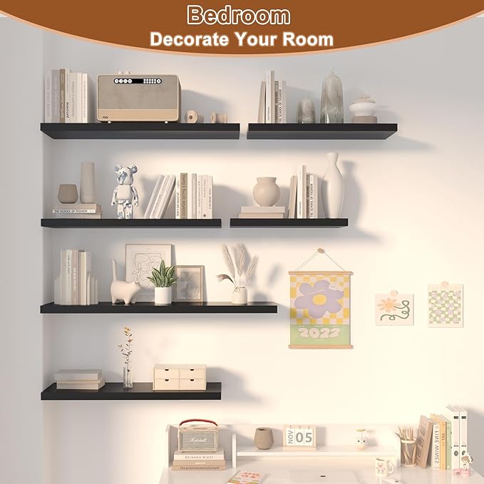 12 Inch Deep Floating Shelves for Wall 3 Pack Floating Shelfs Large Storage Space Wall Decor Display Shelf for Bathroom Living Room Bedroom Kitchen 40" W x 12" D x 1.2" H Black