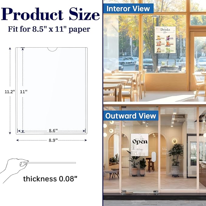 10 Pack Magnetic Sign Holder 8.5 x 11 - Rigid Sheet Protectors with Magnetic Strip Adhesive Strip, Adhesive Frames 8.5 x 11 Magnetic Picture Frames for Refrigerator,Whiteboard,Wall,Door,Window