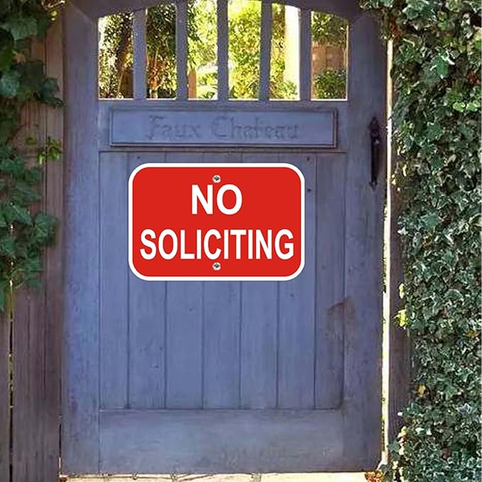 2 Pack No Soliciting Sign, Heavy Duty Aluminum, 12 x 8 inches, Red and White, for Home and Business